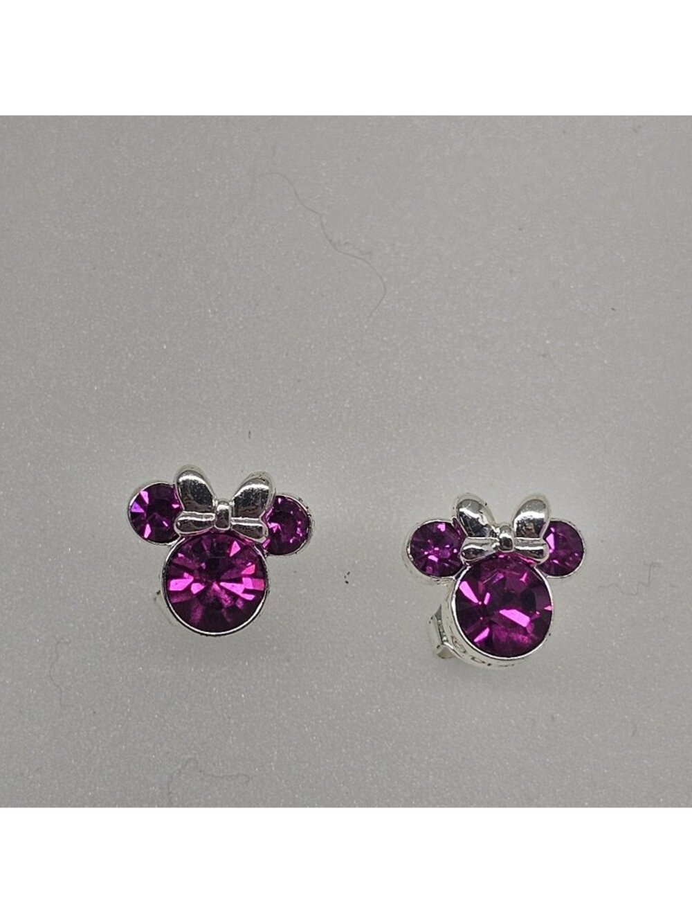 Disney Minnie Mouse Post Stud Earrings JCM Brass Silver Tone Pink Crystals